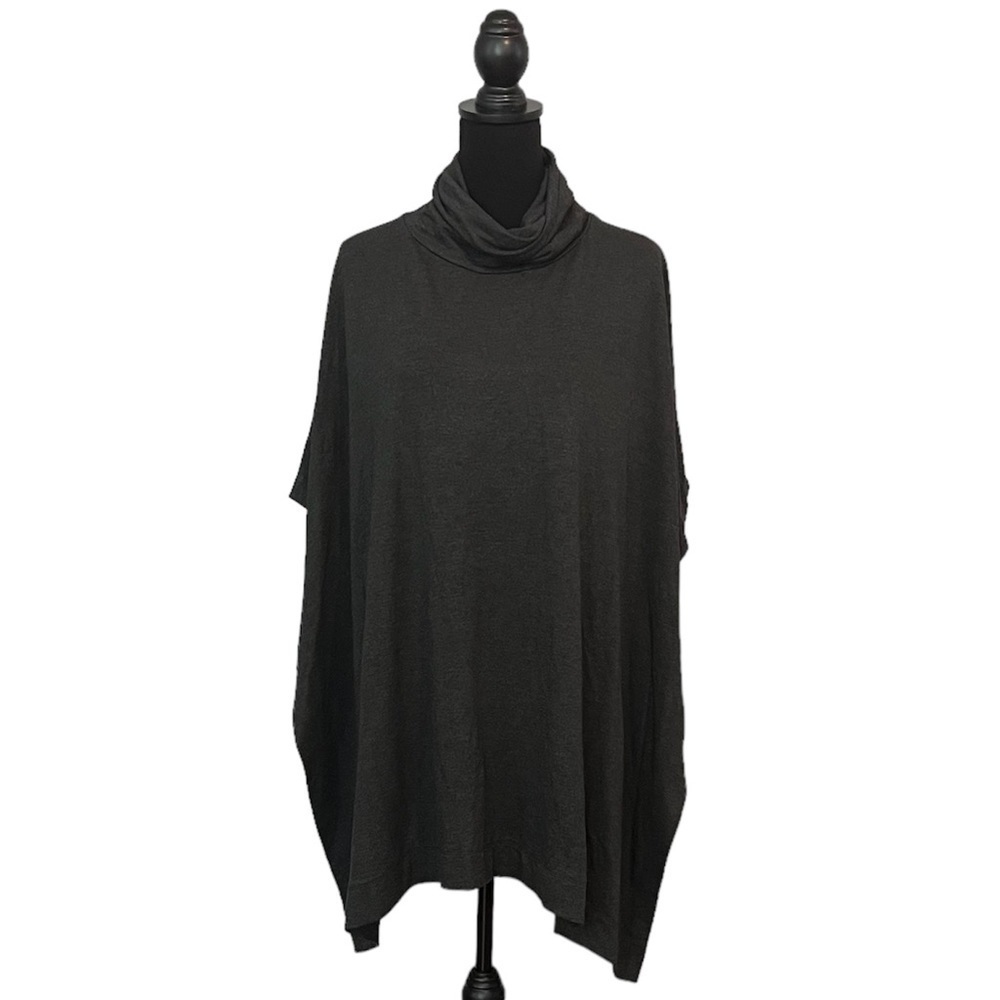 Workshop Republic Clothing Poncho Charcoal Heather High Loose Neck Soft …